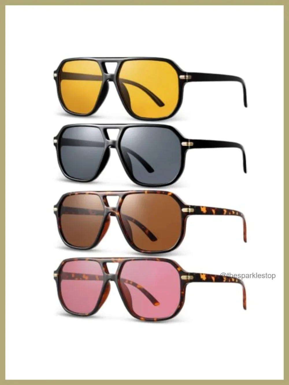 Oversized Square Sunglasses UV400 Retro 70s 80s 90s Unisex 3-Pack